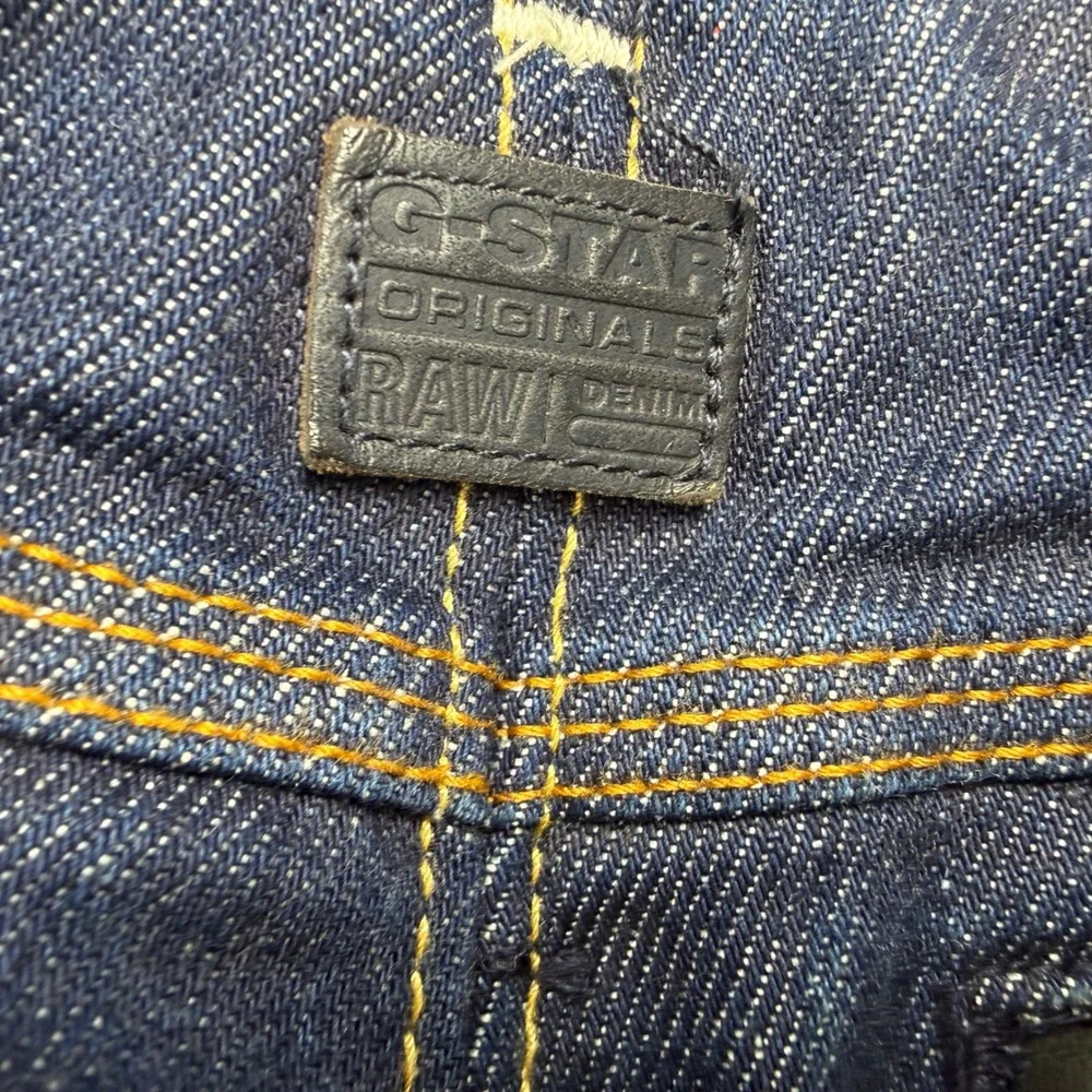 G Star Raw 30 Y Jeans Dark Wash Moto Double Knee Leather Trim Men's Size‎ 32x28